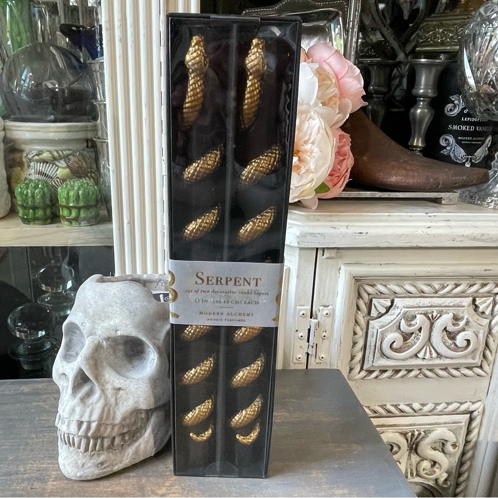 black taper candles gold serpents Snakes Dark Academia Halloween